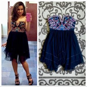 FP Embroidered and Tulle Strapless Cocktail Dress